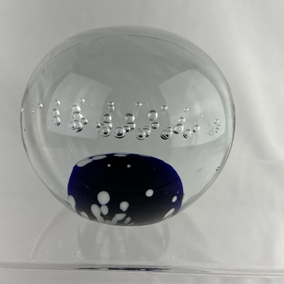 Vintage Handblown Control Bubble Glass Paperweight Clear Cobalt - Picture 5 of 7